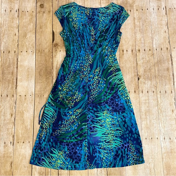 Evan Picone Teal & Blue Pattern Summer Dress | 6 - Picture 5 of 6
